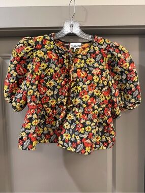 GANNI 3D Jacquard Peplum Blouse